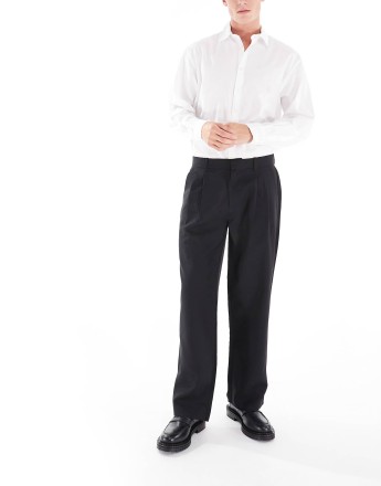 Jack & Jones bill wide fit pleat front smart trouser in black