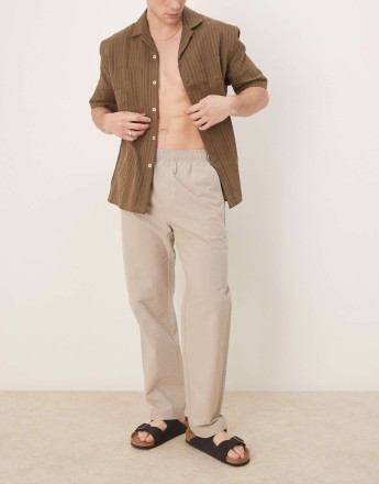 Selected Homme straight fit seersucker trousers in cream
