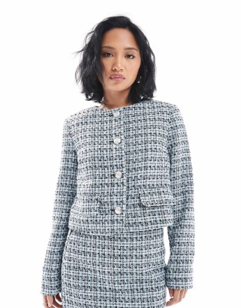 New Look Petite cropped boucle jacket co-ord in blue