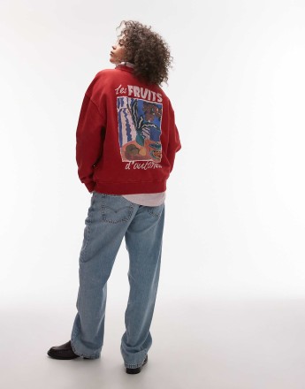 Topshop graphic les fruits oversized sweatshirt in red
