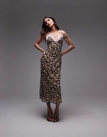 Nia jasmine leaopard print midaxi dress in beige