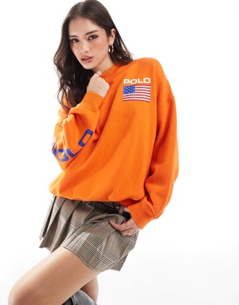 Polo Ralph Lauren oversized flag print sweatshirt in orange