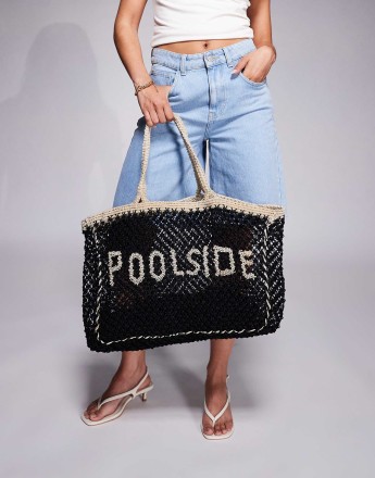 River Island poolside crochet beach bag in black