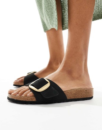 Birkenstock Madrid big buckle sandals in black nubuck leather