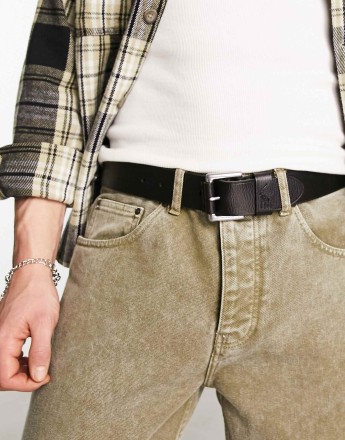 Polo Ralph Lauren pebbled leather belt in black with pony logo