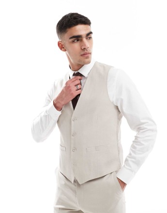 French Connection linen formal suit waistcoat co-ord in stone