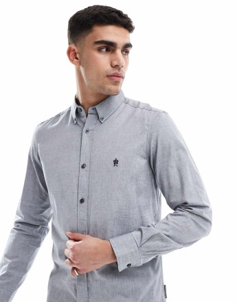 French Connection smart fitted long sleeve logo shirt in navy