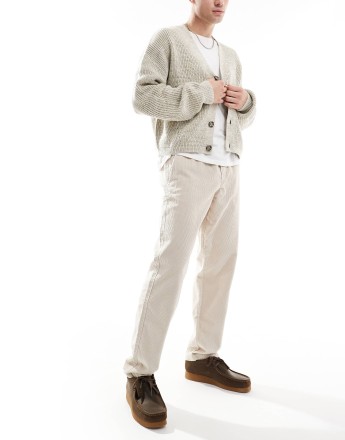 Jack & Jones loose fit drawstring cord trouser in light beige
