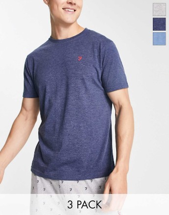 Farah 3 pack t-shirts in navy grey and blue