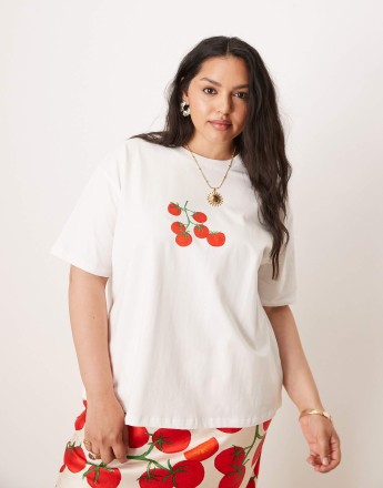 Never Fully Dressed Plus tomato baby tee co-ord in white