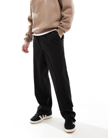 Pull&Bear wide leg tailored trouser in black