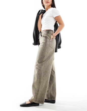 ONLY Bleecker tie waist barrel jeans in vintage washed grey