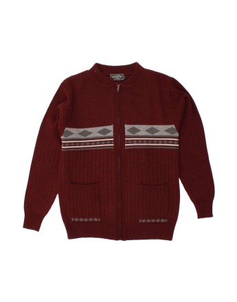 Vintage Cardigan Sweater Large In Burgundy Argyle/diamond