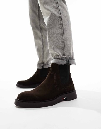 Tommy Hilfiger suede chelsea boots in dark brown