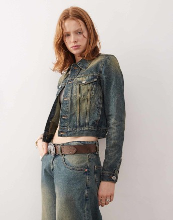 Weekday denim jacket in vintage blue wash