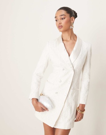 YAS premium lace tuxedo style dress in white