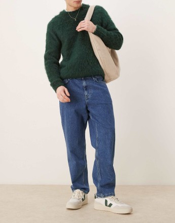 Mango relaxed fit straight leg jeans in dark blue