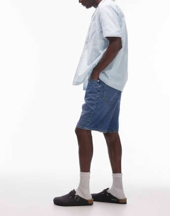 ONLY & SONS Fade loose fit denim shorts in mid blue wash