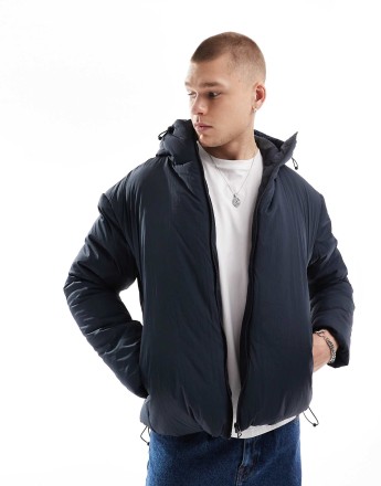 Brave Soul padded jacket with hood in navy