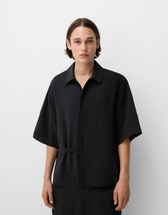 Bershka Collection front boxy shirt in black