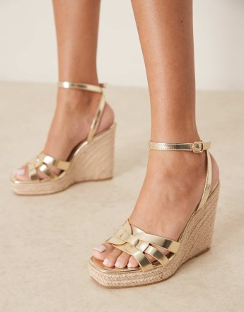 Glamorous espadilles wedge heeled sandals in gold
