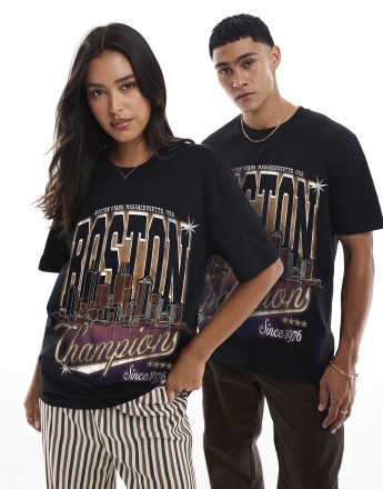 PRNT Boston champions front print relaxed t-shirt in black