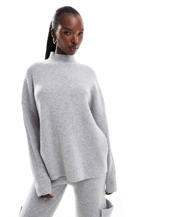 Aria Cove knit high neck jumper co-ord in light grey