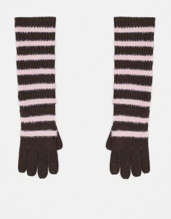 Reclaimed Vintage longline gloves in brown and pink stripe