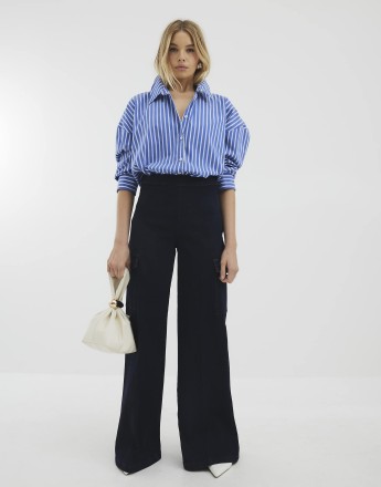 River Island Super wide leg cargo jeans in denim - dark