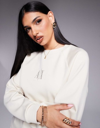Armani Exchange central tonal logo sweatshirt in cream