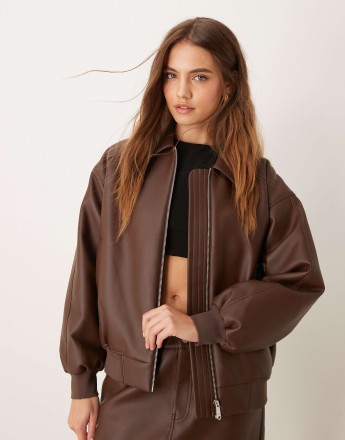 Calvin Klein Jeans faux leather bomber jacket in dark brown - ASOS Exclusive
