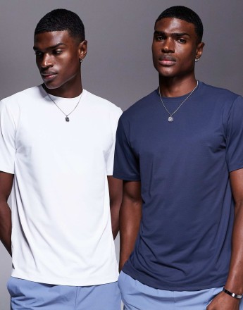 4505 Icon training t-shirt with quick dry 2 pack in navy and white