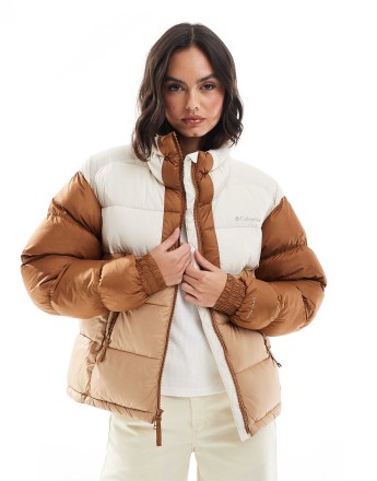 Columbia Pike Lake II cropped puffer jacket in canoe and chalk and camel brown