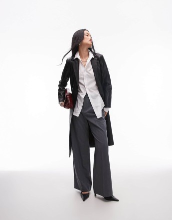 Nia amsterdam faux leather overcoat in black
