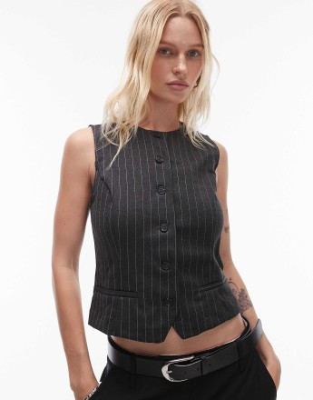 Mango button down pinstripe waistcoat in grey