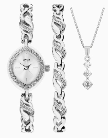Limit classic 18mm womens oval analogue watch gift set in silver