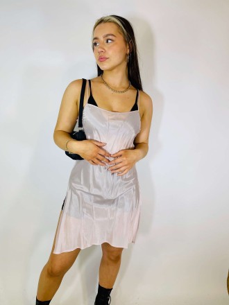 Vintage Size S satin sheer mini slip dress in pink