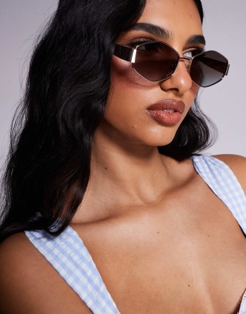 ALDO rilibaen slim hex sunglasses in black and gold
