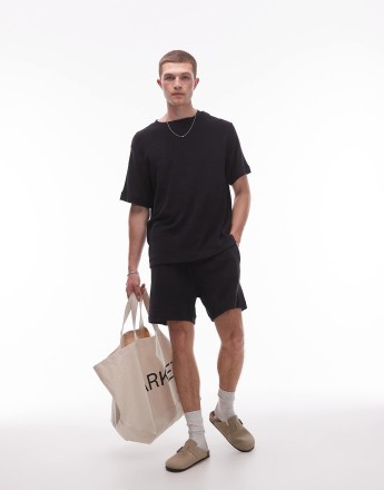 ARKET co-ord pull on soft touch towelling shorts in black