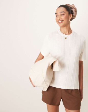 Abercrombie & Fitch ribbed seam t-shirt in white
