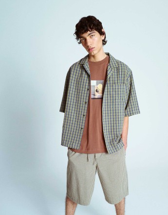 Topman short sleeve boxy textured check shirt