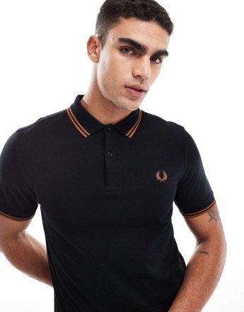 Fred Perry twin tipped polo shirt in black and orange