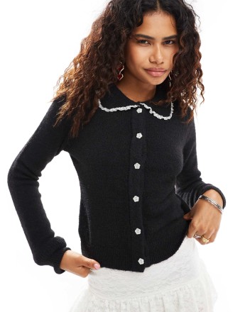 Motel jaiko frill collar cardigan in black