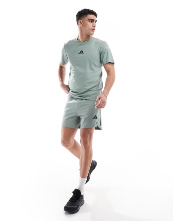 adidas Training Power 3-stripes shorts in silver green