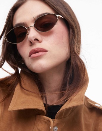 Topshop Lanzarote metal angular sunglasses in gold