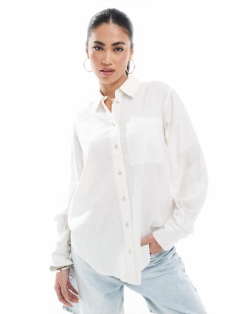 New Look long sleeve linen shirt in white