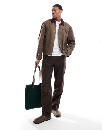 River Island cord collar wax jacket in light brown