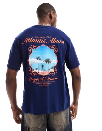 Jack & Jones oversized t-shirt with scenic backprint in navy