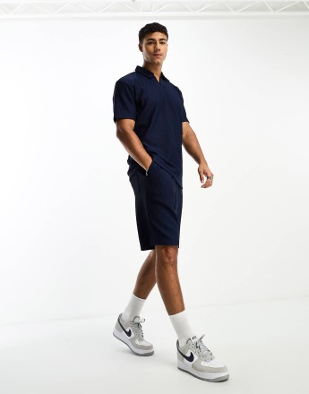 Selected Homme co-ord plisse shorts in navy