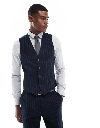 French Connection formal suit waistcoat co-ord in navy stripe